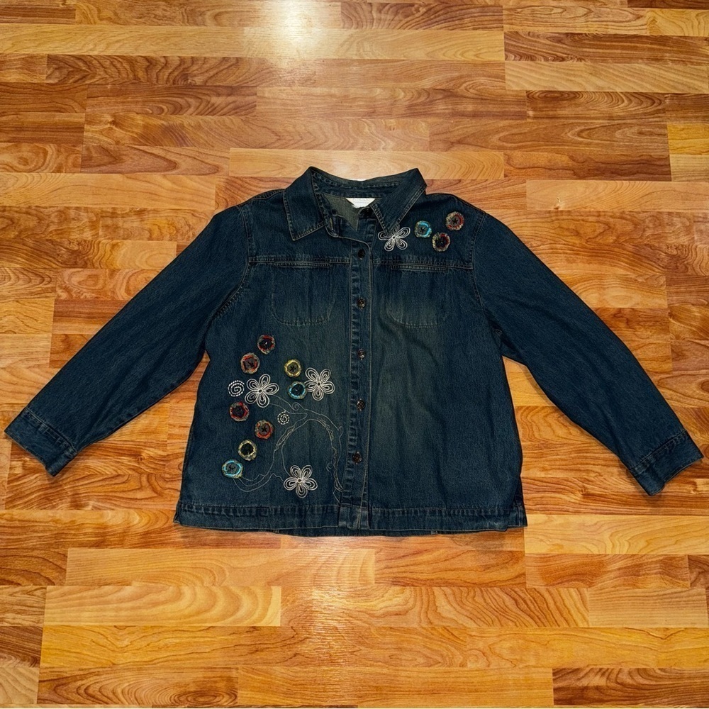 Vintage Floral Denim Jacket Embroidered Boho Jean Christopher Banks Size Unknown